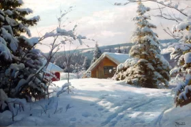 Sunlit winter landscape 1922 by Peder Mørk Mønsted