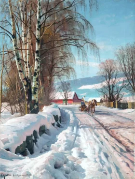 A snow covered track in Lillehammer 1918 by Peder Mørk Mønsted