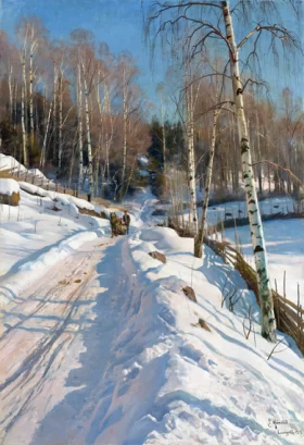 Sleigh ride on a sunny winter day 1919 by Peder Mørk Mønsted