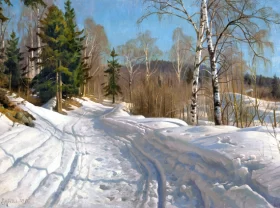 Solklar Vinterdag ved Langseth - Lillehammer, Norge 1919 by Peder Mørk Mønsted