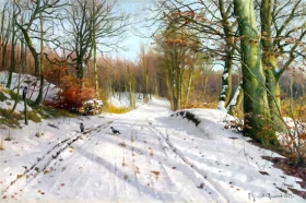 Forest Path in Winter, 1917 by Peder Mørk Mønsted
