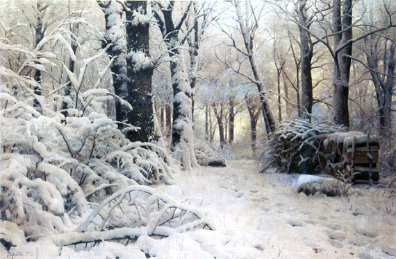 Winter landscape 1916 by Peder Mørk Mønsted, oil painting reproduction on canvas Winter landscape 1916 by Peder Mørk Mønsted