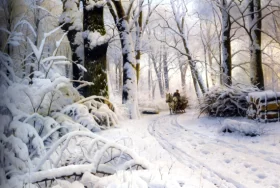 Wood in snow by Peder Mørk Mønsted