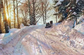 Winter landscape with sleigh, 1918 by Peder Mørk Mønsted