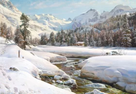 Winter landscape in Switzerland near Engadin 1920 by Peder Mørk Mønsted