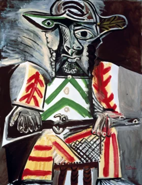 Homme Assis Au Fusil by Pablo Picasso (inspired)
