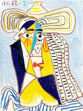 Tête De Femme Au Chapeau by Pablo Picasso (inspired)