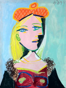 Femme Au Béret Orange et Au Col De Fourrure (Marie-Thérèse) by Pablo Picasso (inspired)