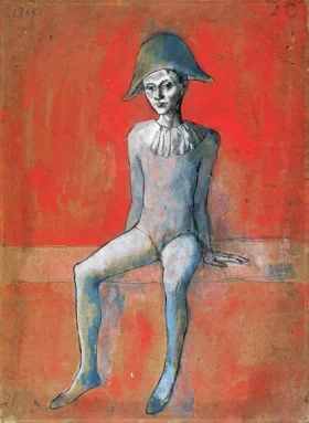 Arlequin Assis Sur Fond Rouge by Pablo Picasso (inspired)