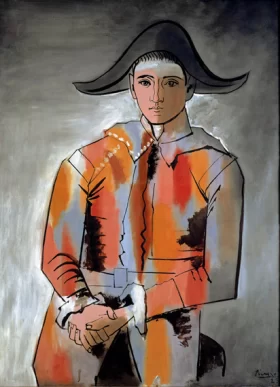 Harlequin with Folded Hands by Pablo Picasso (inspired)