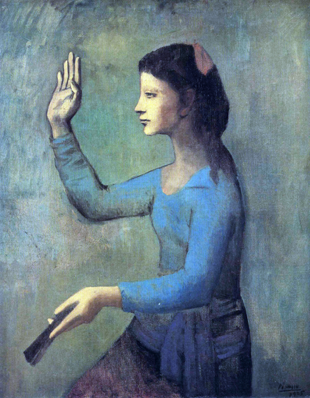 Lady with a Fan by Pablo Picasso (Inspired by), oil painting reproduction on canvas Lady with a Fan by Pablo Picasso (inspired)