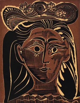 Portrait De Jacqueline, Chapeau De Paille Fleri by Pablo Picasso (inspired)