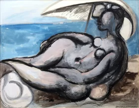 Woman with Parasol on the Beach by Pablo Picasso (inspired)