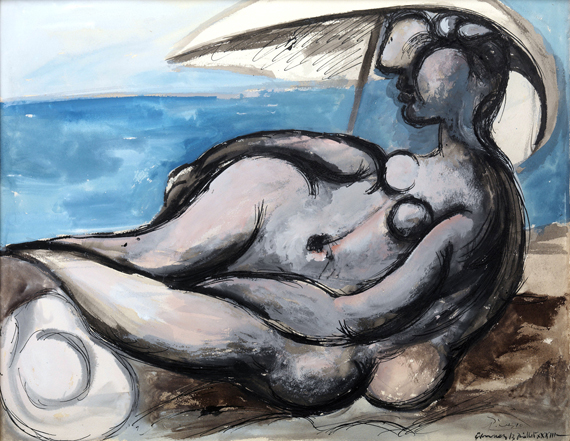 Woman with Parasol on the Beach by Pablo Picasso (inspired)