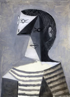 Half-Length Portrait of a Man in a Striped Jersey by Pablo Picasso (inspired)