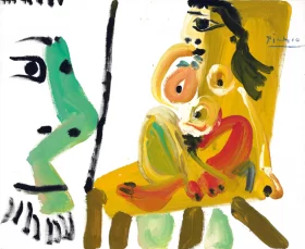 Tête D'homme et Nu Assis by Pablo Picasso (inspired)