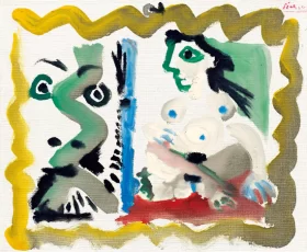 Tête D'homme et Nu Assis by Pablo Picasso (inspired)