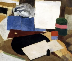 Nature Morte a l'Equerre sur Disque Noir, avec Bouteille d'Encre by Roger Fresnaye Nature Morte a l'Equerre sur Disque Noir, avec Bouteille d'Encre by Roger Fresnaye