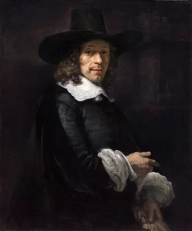 Portrait of a Man with a Tall Hat and Gloves by Rembrandt