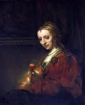 Portrait of a Woman with a Pink by Rembrandt