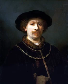 Self-portrait wearing a Hat and two Chains 1642 by Rembrandt Self-portrait wearing a Hat and two Chains 1642 by Rembrandt