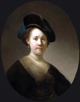 Young Woman Wearing a Plumed Cap 1632 by Rembrandt Young Woman Wearing a Plumed Cap 1632 by Rembrandt