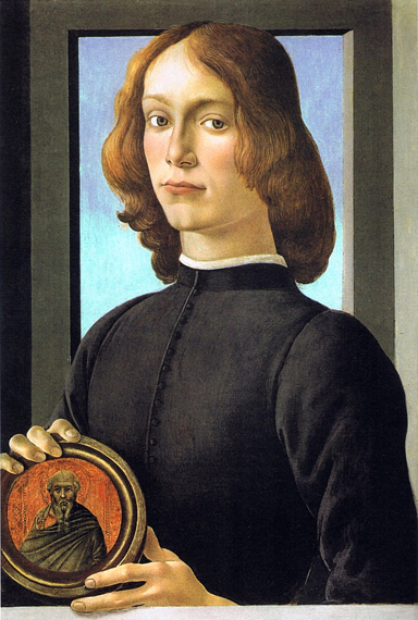 Portrait of a young man with a medallion 1485 by Sandro Botticelli, oil painting reproduction on canvas Portrait of a young man with a medallion 1485 by Sandro Botticelli