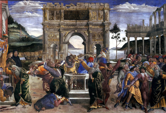 The Punishment of Korah and the Stoning of Moses and Aaron 1482 by Sandro Botticelli, oil painting reproduction on canvas The Punishment of Korah and the Stoning of Moses and Aaron 1482 by Sandro Botticelli
