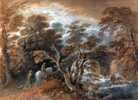Hilly Landscape with Figures Approaching a Bridge 1763 by Thomas Gainsborough Hilly Landscape with Figures Approaching a Bridge 1763 by Thomas Gainsborough