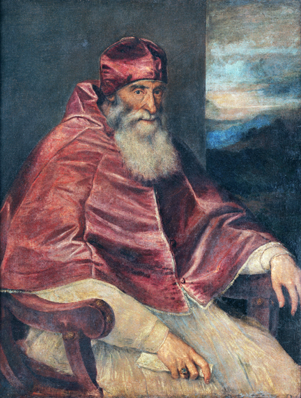 Portrait of Pope Paul III with ‘Camauro’ by Titian Vecellio, oil painting reproduction on canvas Portrait of Pope Paul III with ‘Camauro’ by Titian Vecellio