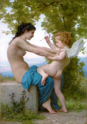A Girl Defending Herself against Eros 1880 by William-Adolphe Bouguereau A Girl Defending Herself against Eros 1880 by William-Adolphe Bouguereau