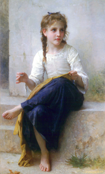 Sewing (1898) by William-Adolphe Bouguereau, oil painting reproduction on canvas Sewing (1898) by William-Adolphe Bouguereau