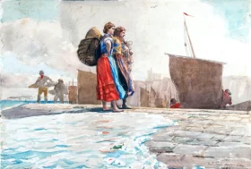 The Breakwater, Cullercoats, 1882 by Winslow Homer The Breakwater, Cullercoats, 1882 by Winslow Homer
