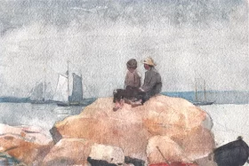 Two Boys Watching Schooners 1880 by Winslow Homer Two Boys Watching Schooners 1880 by Winslow Homer