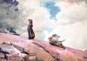 Watching from the Cliffs 1892 by Winslow Homer Watching from the Cliffs 1892 by Winslow Homer