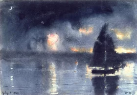 Sailboat and Fourth of July Fireworks 1880 by Winslow Homer Sailboat and Fourth of July Fireworks 1880 by Winslow Homer