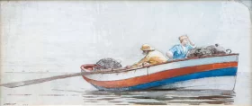 Fisherman and Girl in a Rowboat Streaked Red, White and Blue 1881 by Winslow Homer Fisherman and Girl in a Rowboat Streaked Red, White and Blue 1881 by Winslow Homer