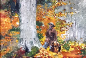 Adirondack woods, Guide and Dog, 1889 by Winslow Homer