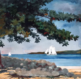 Nassau, Water and Sailboat 1899 by Winslow Homer