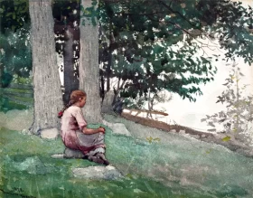 Girl Seated on Hillside Overlooking the Water 1878 by Winslow Homer Girl Seated on Hillside Overlooking the Water 1878 by Winslow Homer