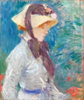 Young Woman with a Straw Hat 1884 by Berthe Morisot