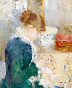 Femme cousant (Woman Sewing) 1879 by Berthe Morisot Femme cousant (Woman Sewing) 1879 by Berthe Morisot