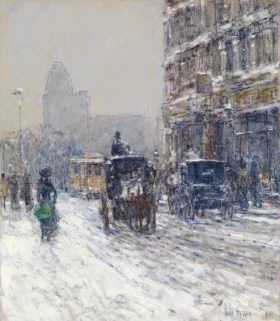 Winter, New York (Winter Morning on Broadway) by Childe Hassam Winter, New York (Winter Morning on Broadway) by Childe Hassam