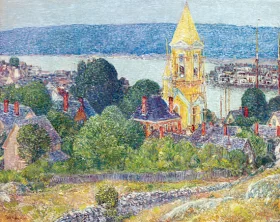 Shingling the First Baptist Church, Gloucester 1919 by Childe Hassam