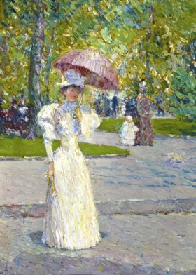 Woman strolling with a Parasol by Childe Hassam Woman strolling with a Parasol by Childe Hassam