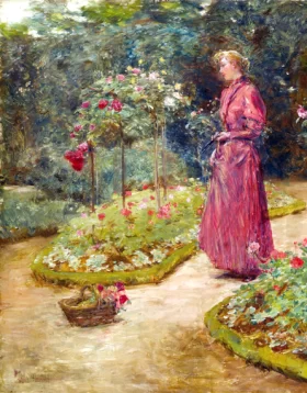Woman Cutting Roses in a Garden by Childe Hassam