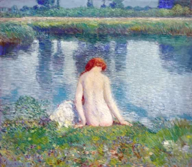 Bather and Cloud Reflections 1914 by Childe Hassam
