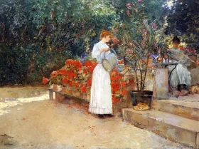 Butler Lili in garden by Childe Hassam