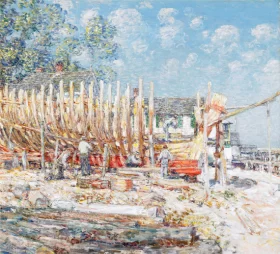 Building the Schooner, Provincetown 1900 by Childe Hassam
