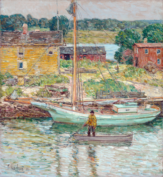 Oyster Sloop, Cos Cob, 1902 by Childe Hassam, oil painting reproduction on canvas Oyster Sloop, Cos Cob, 1902 by Childe Hassam